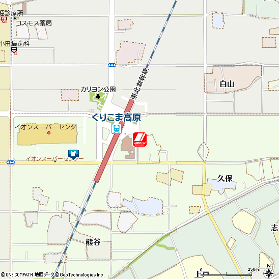 くりこま高原駅東口付近の地図